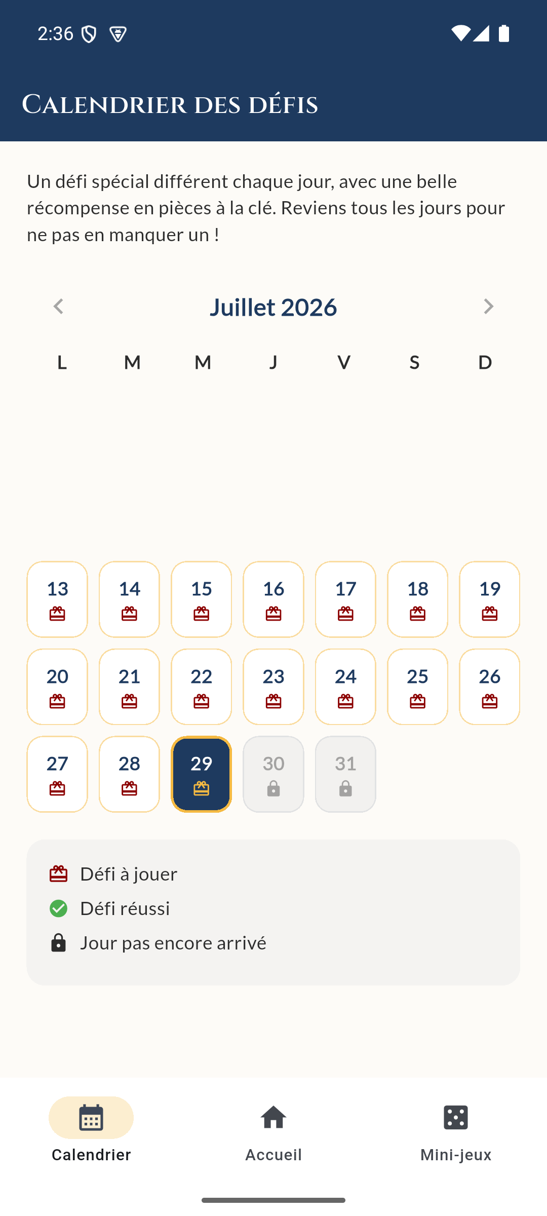 Calendrier des défis